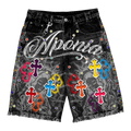 "Sacred Chaos" Black Denim Jorts