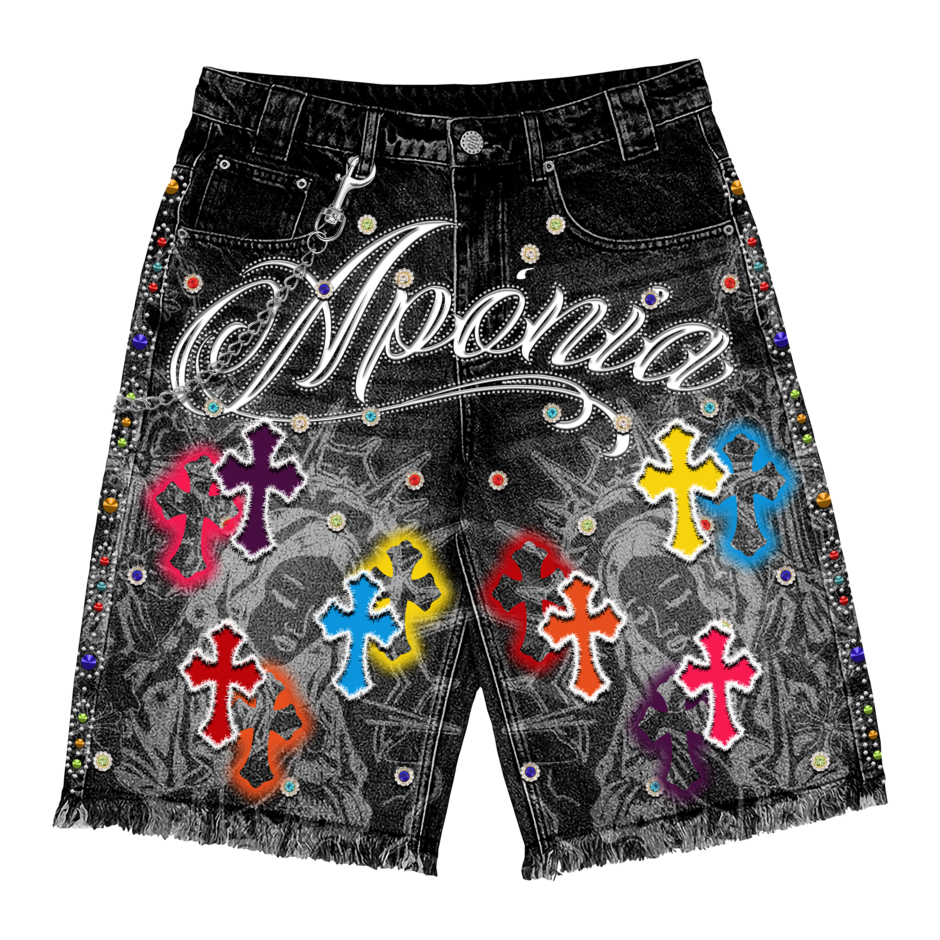 "Sacred Chaos" Black Denim Jorts